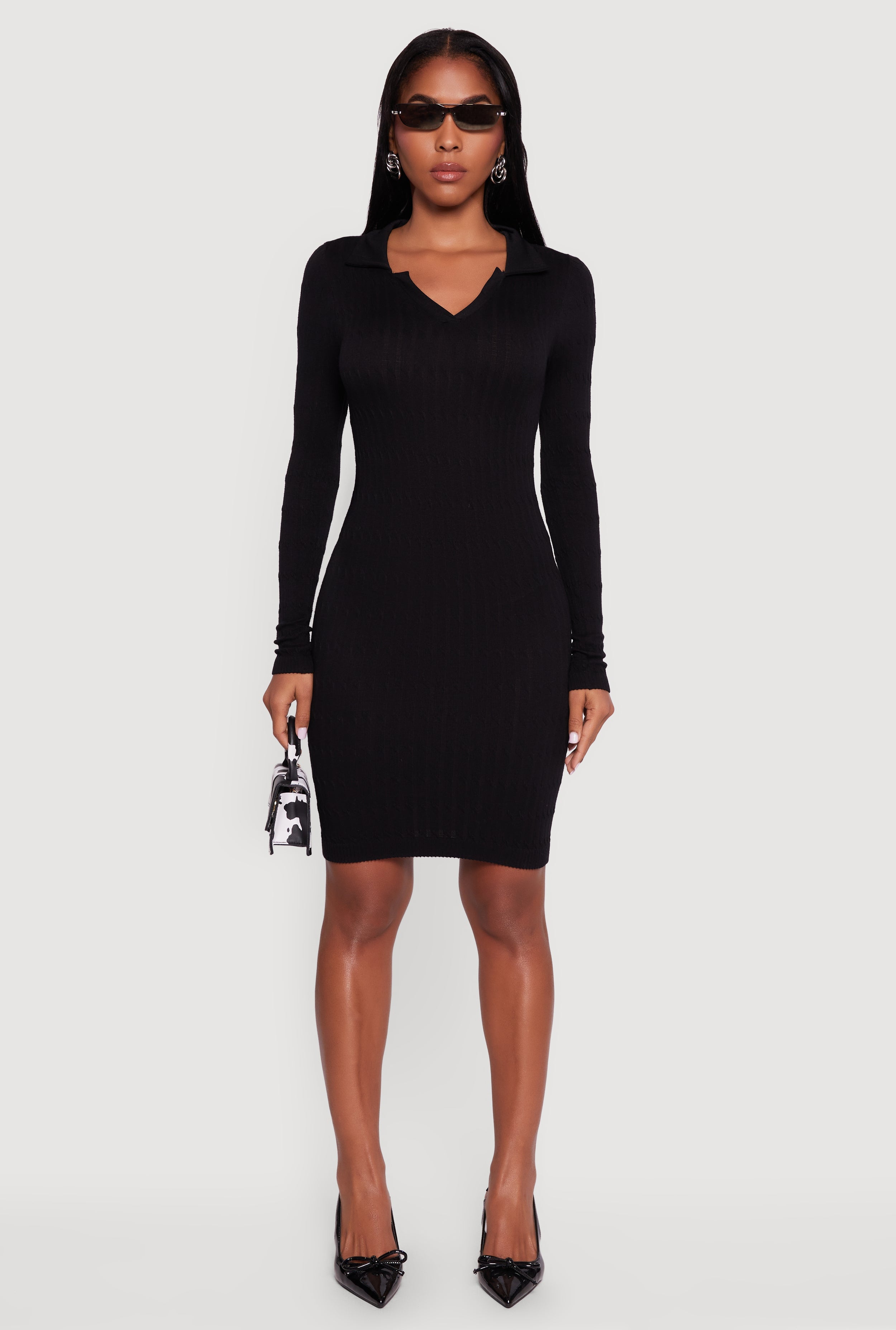 Long Sleeve Mini Polo Sweater Dress