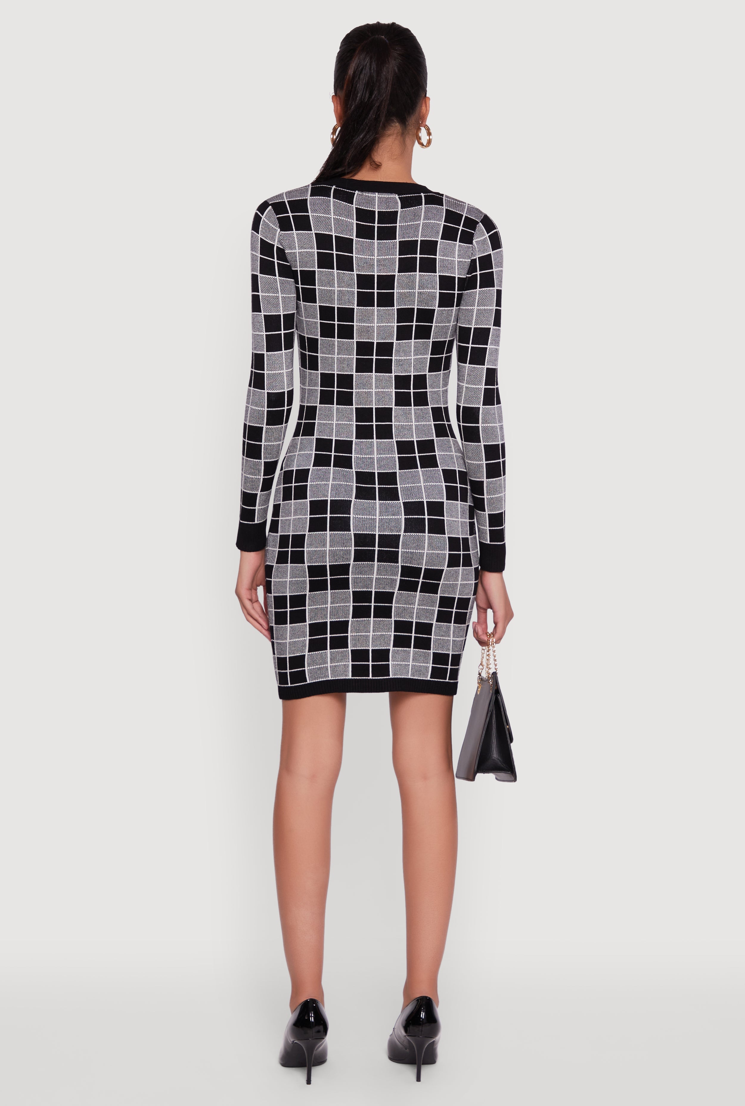 Checkered Plaid Long Sleeve Dress