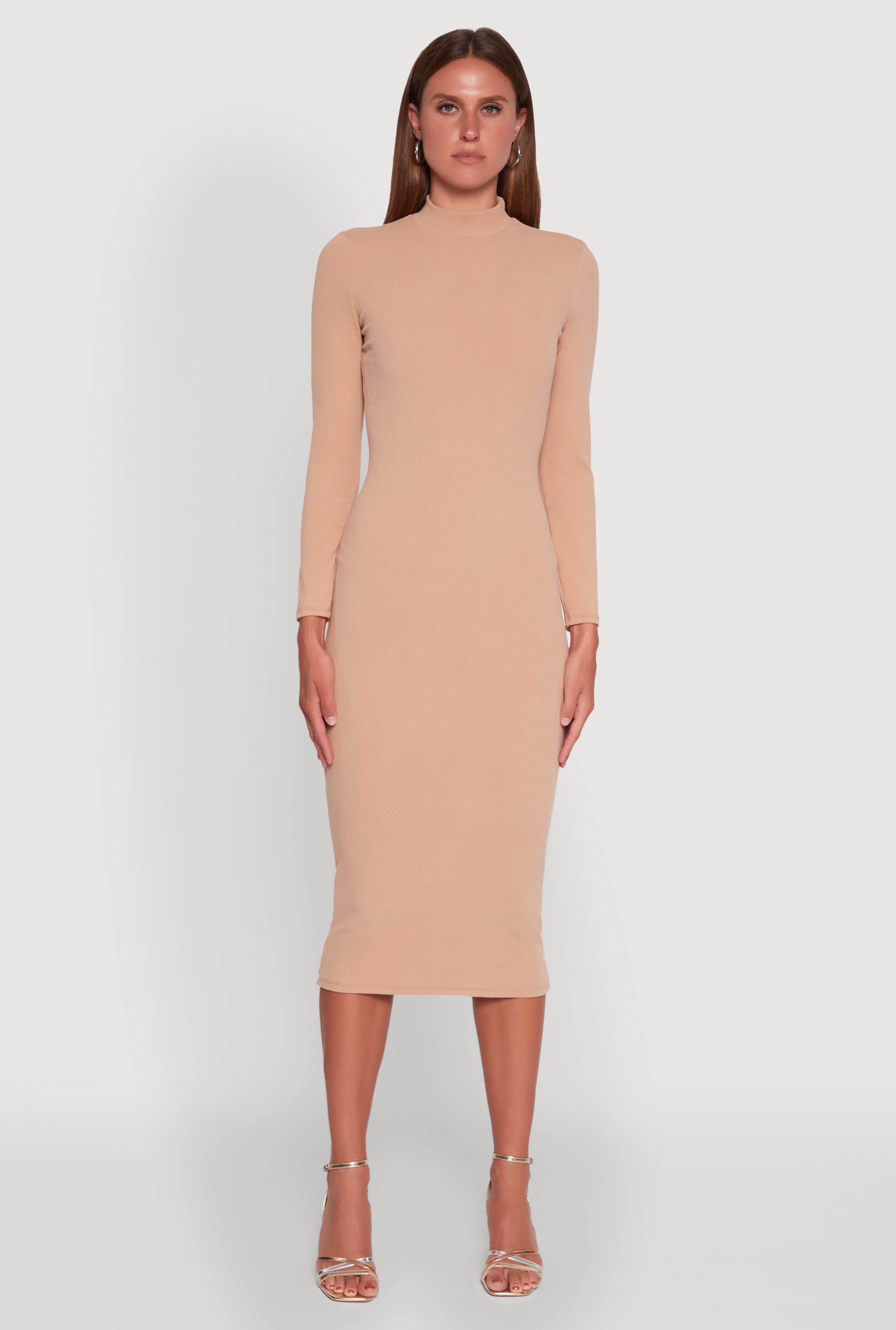 Long Sleeve Mock Neck Midi Dress