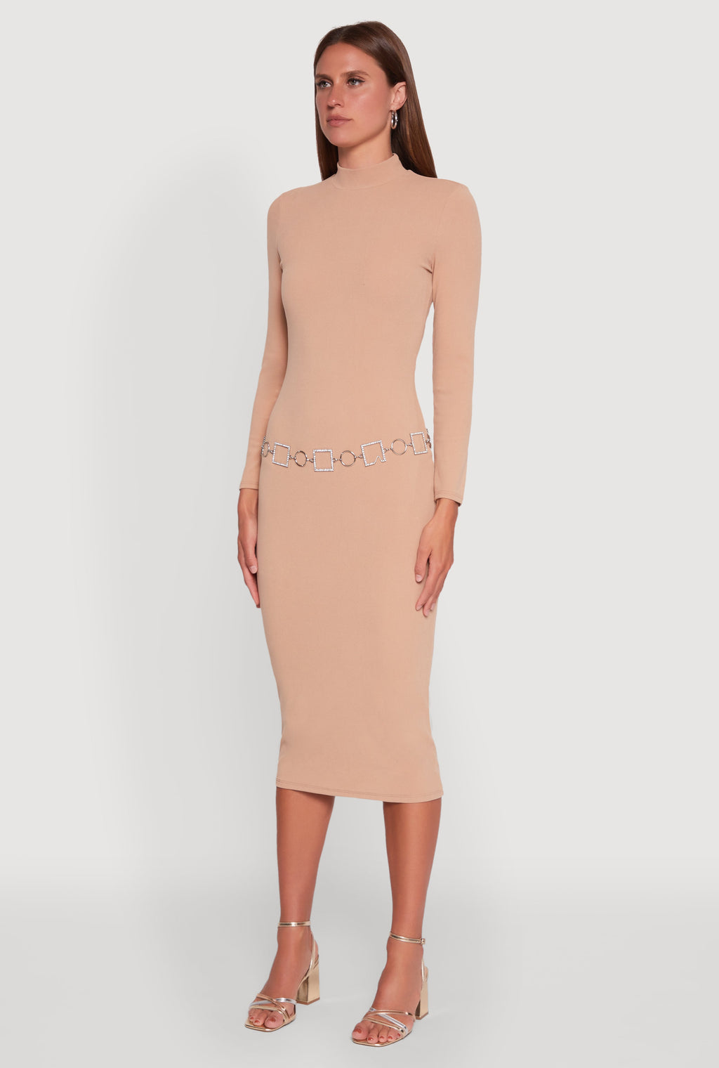 Long Sleeve Mock Neck Midi Dress