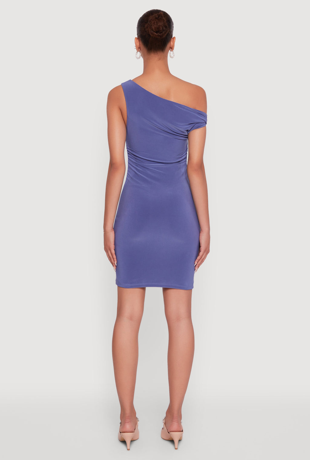 Asymmetrical Shoulder Ruched Side Mini Dress
