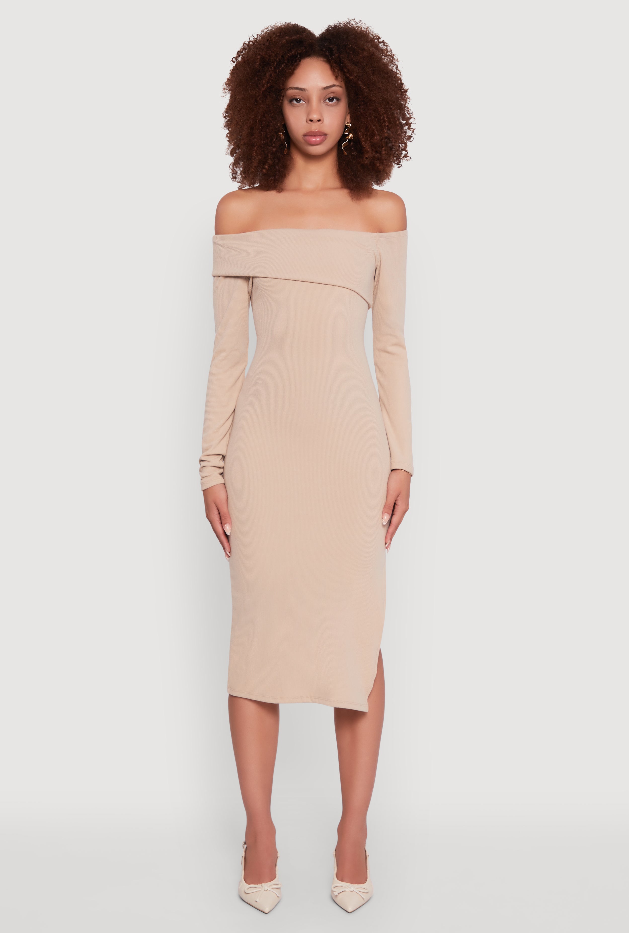 Asymmetrical Fold Over Off The Shoulder Side Slit Dress