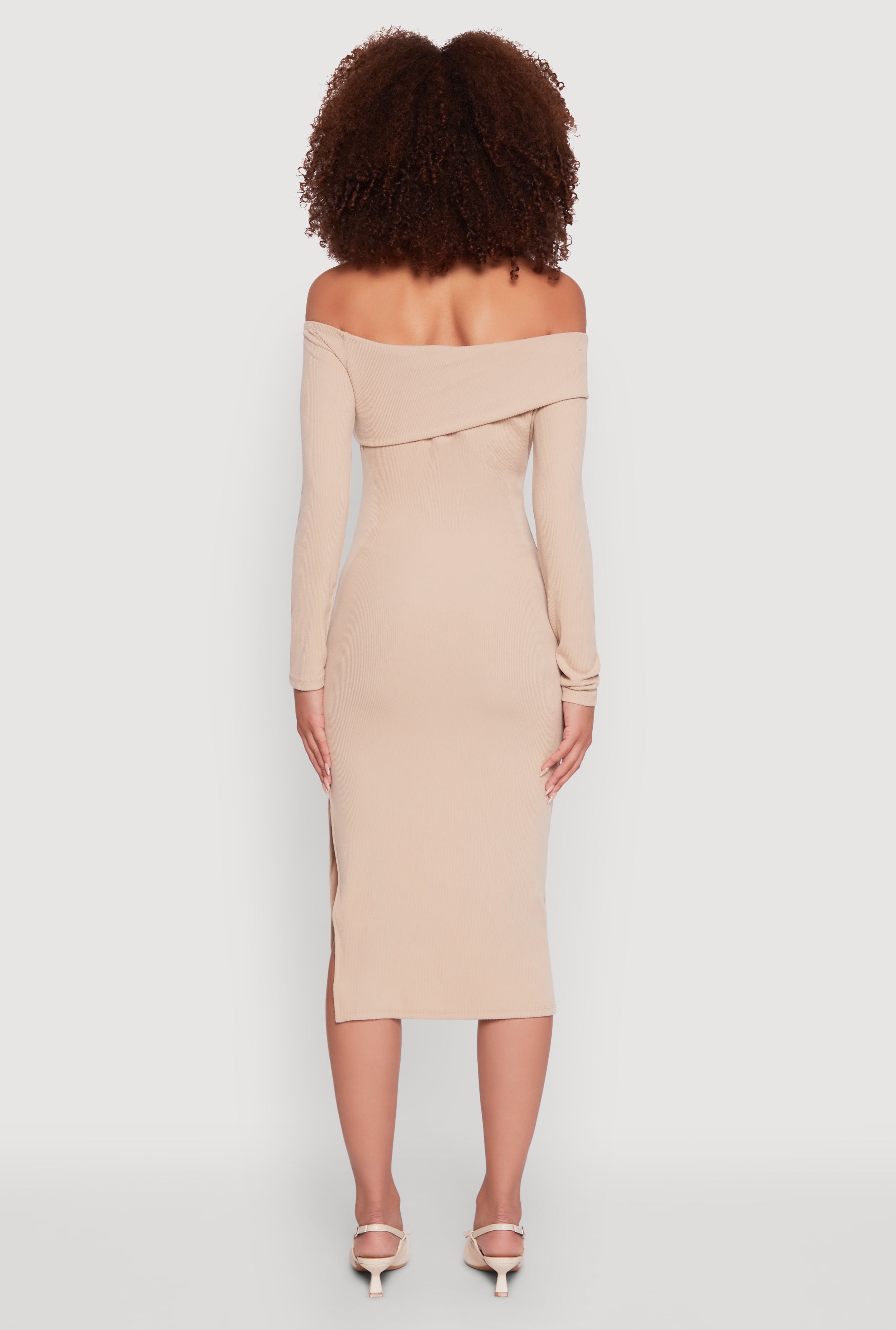 Asymmetrical Fold Over Off The Shoulder Side Slit Dress