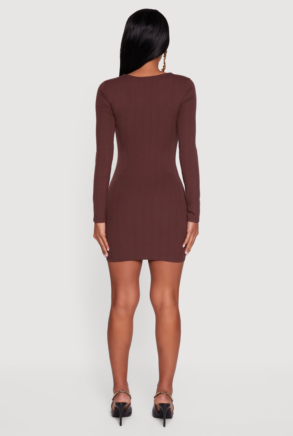 Ribbed Knit Padded Cup Twist Front Dress