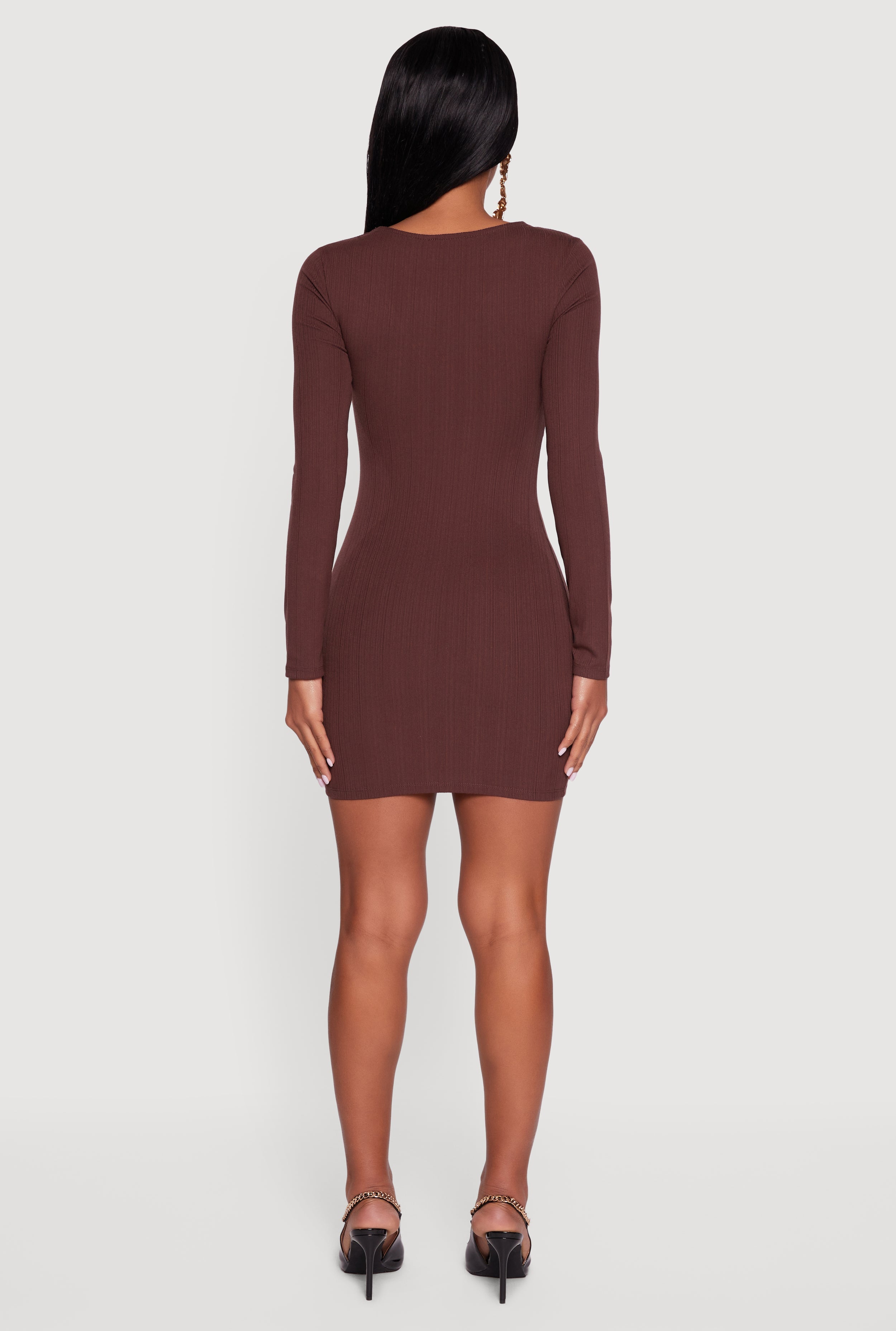 Ribbed Knit Padded Cup Twist Front Dress