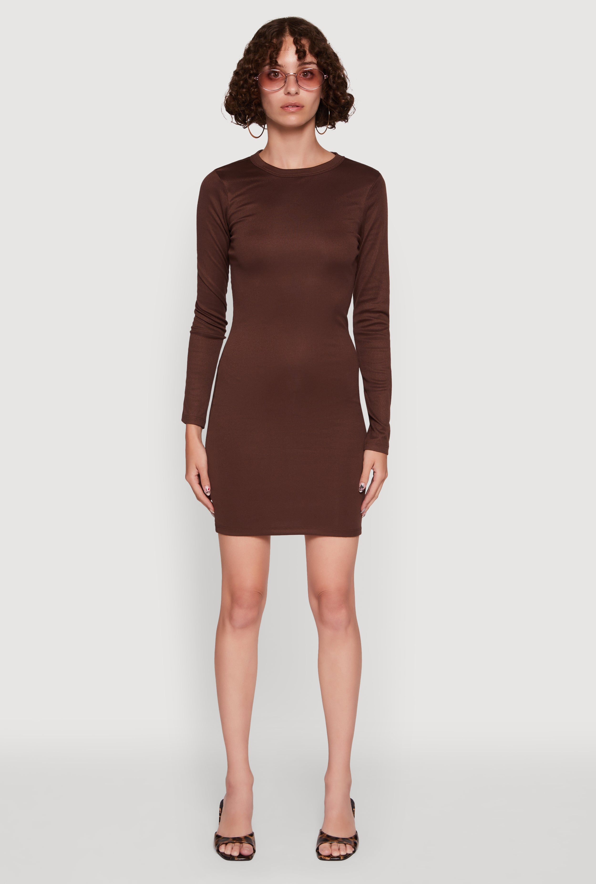 Ribbed Knit Long Sleeve Mini Dress