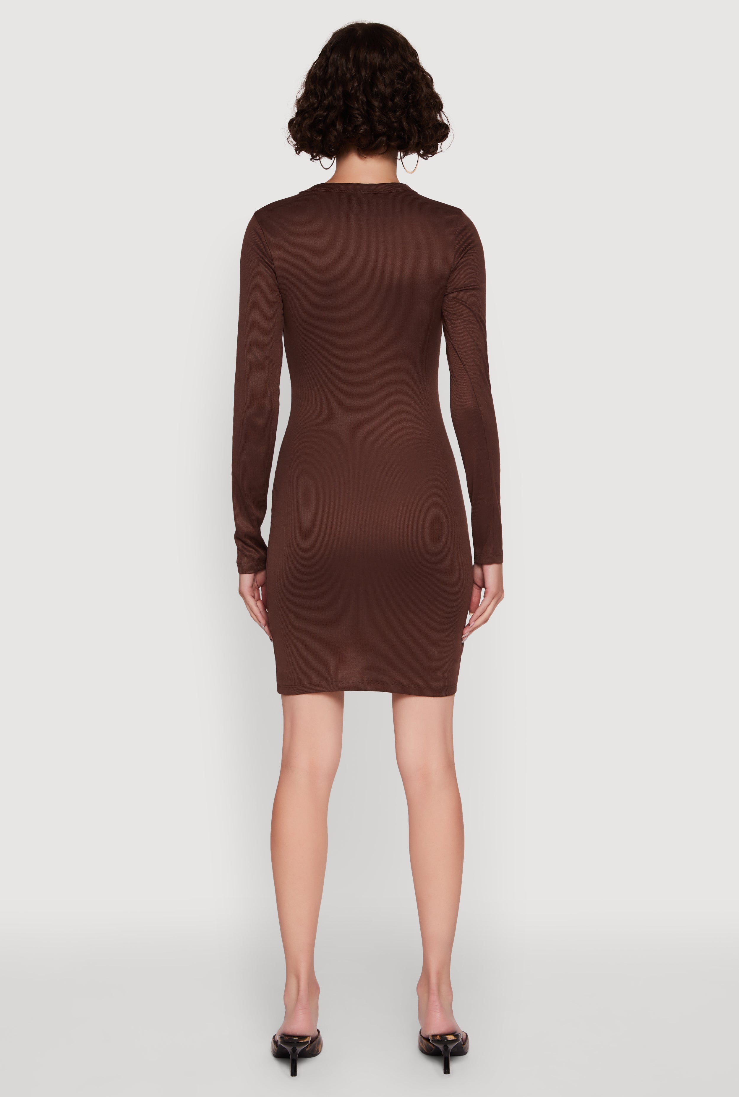 Ribbed Knit Long Sleeve Mini Dress