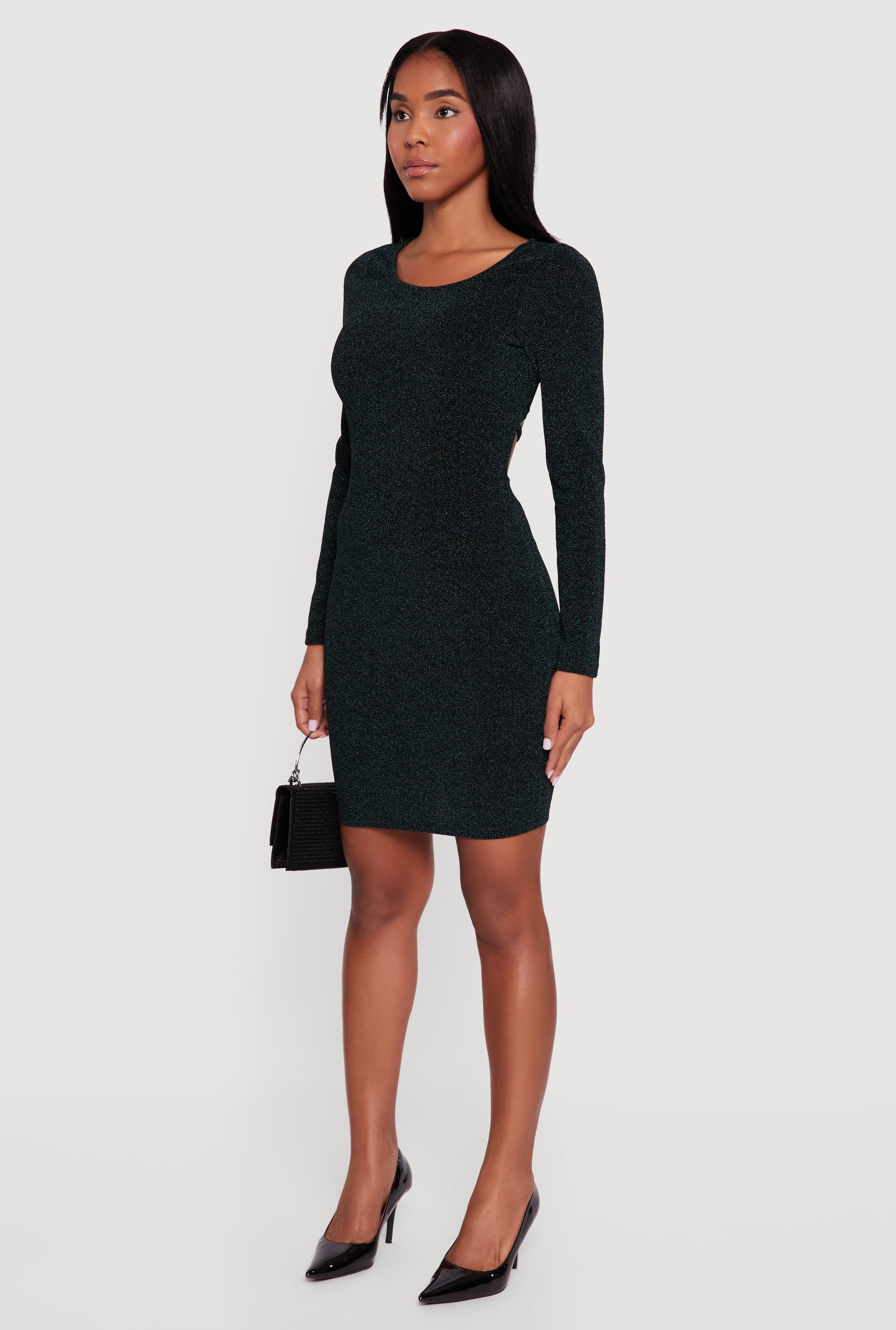 Almost Famous Lurex Long Sleeve Tie Back Cut Out Mini Dress