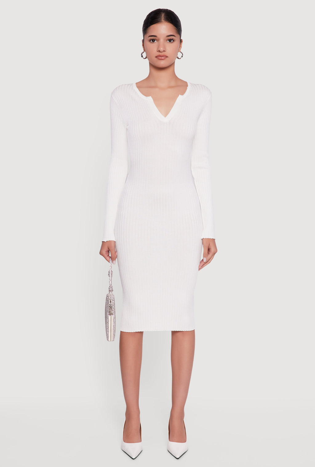 Midi Sweater Dress with Removable Faux Fur Collar and Cuffs