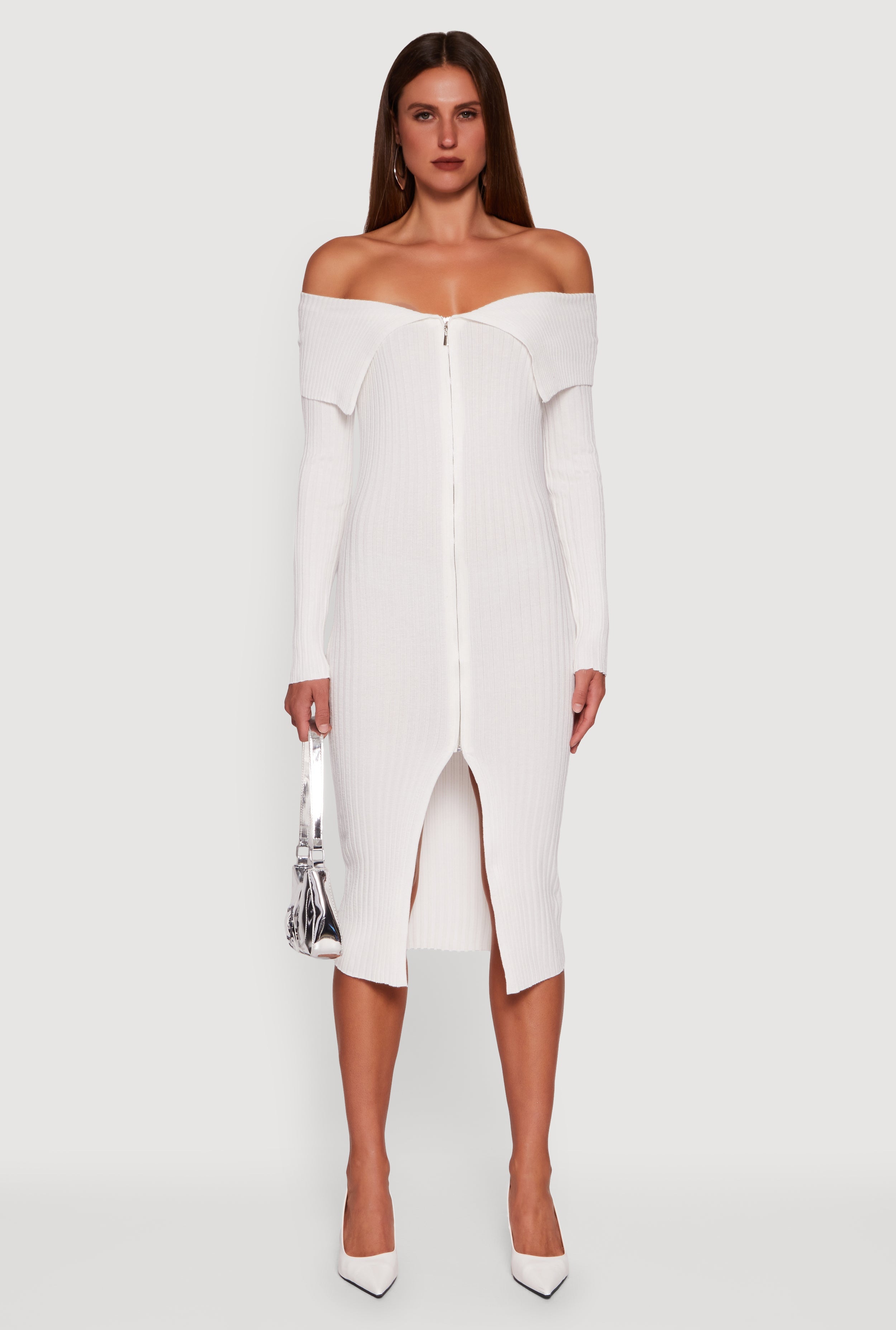 Almost Famous Zip Front Fold Over Off the Shoulder Dress