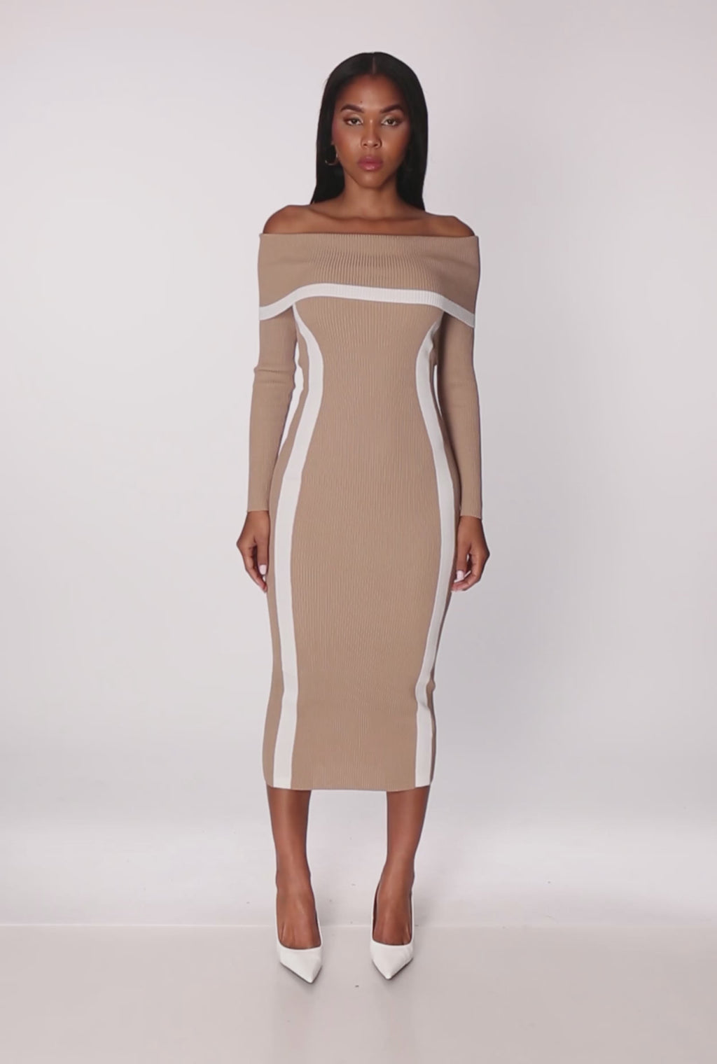Contrast Trim Ribbed Knit Sweater Dress