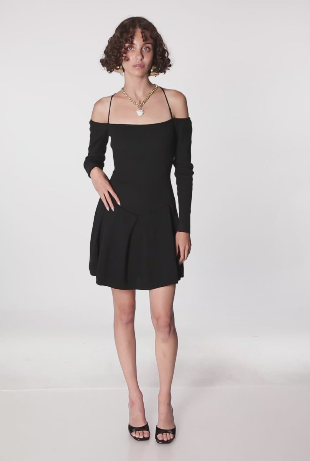 Ribbed Knit Lace Up Back Pleated Skater Dress