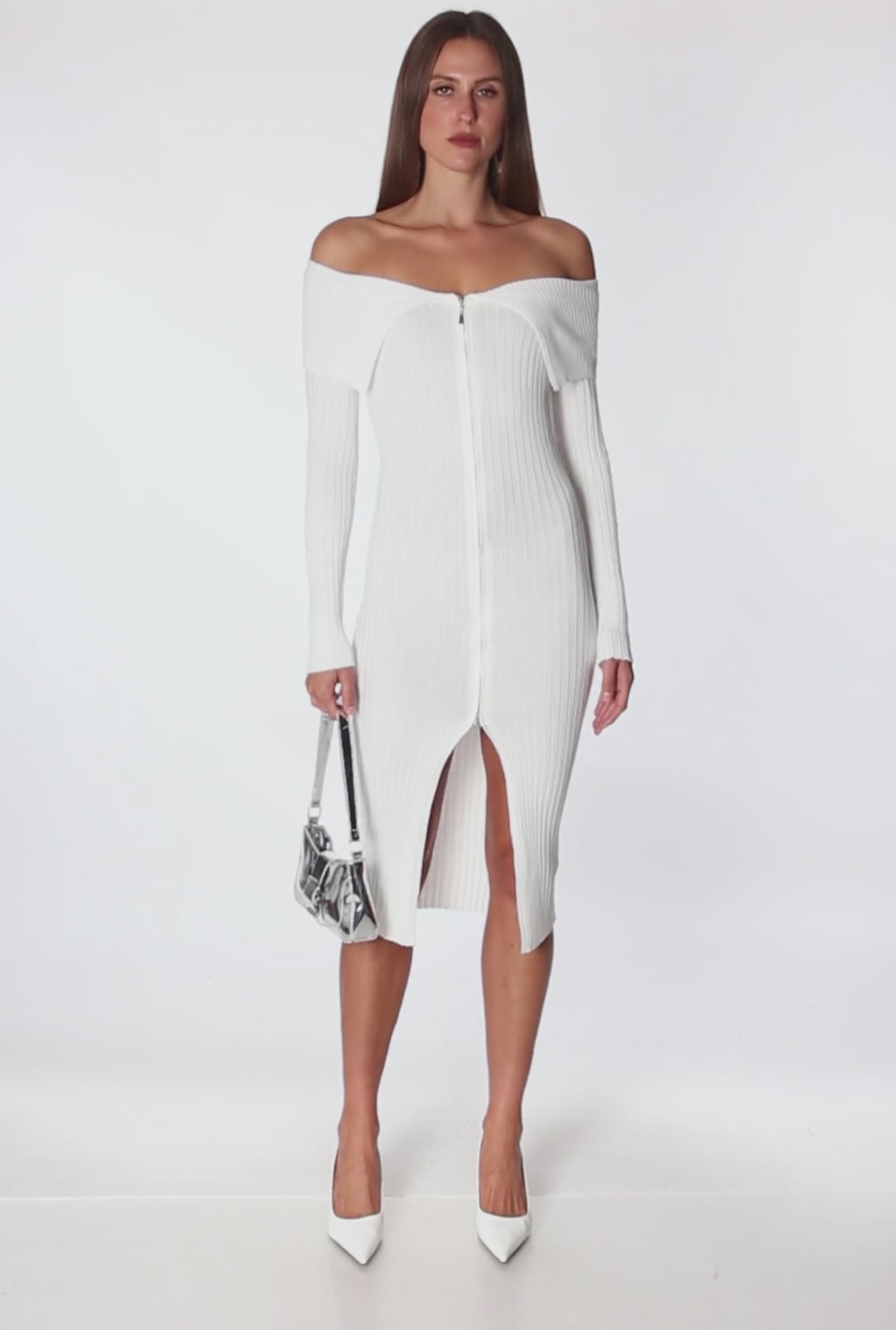 Almost Famous Zip Front Fold Over Off the Shoulder Dress